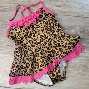 Baby's Koala Kids brown/black leopard, skirted/hot pink trim 1-piece 12-18mo.